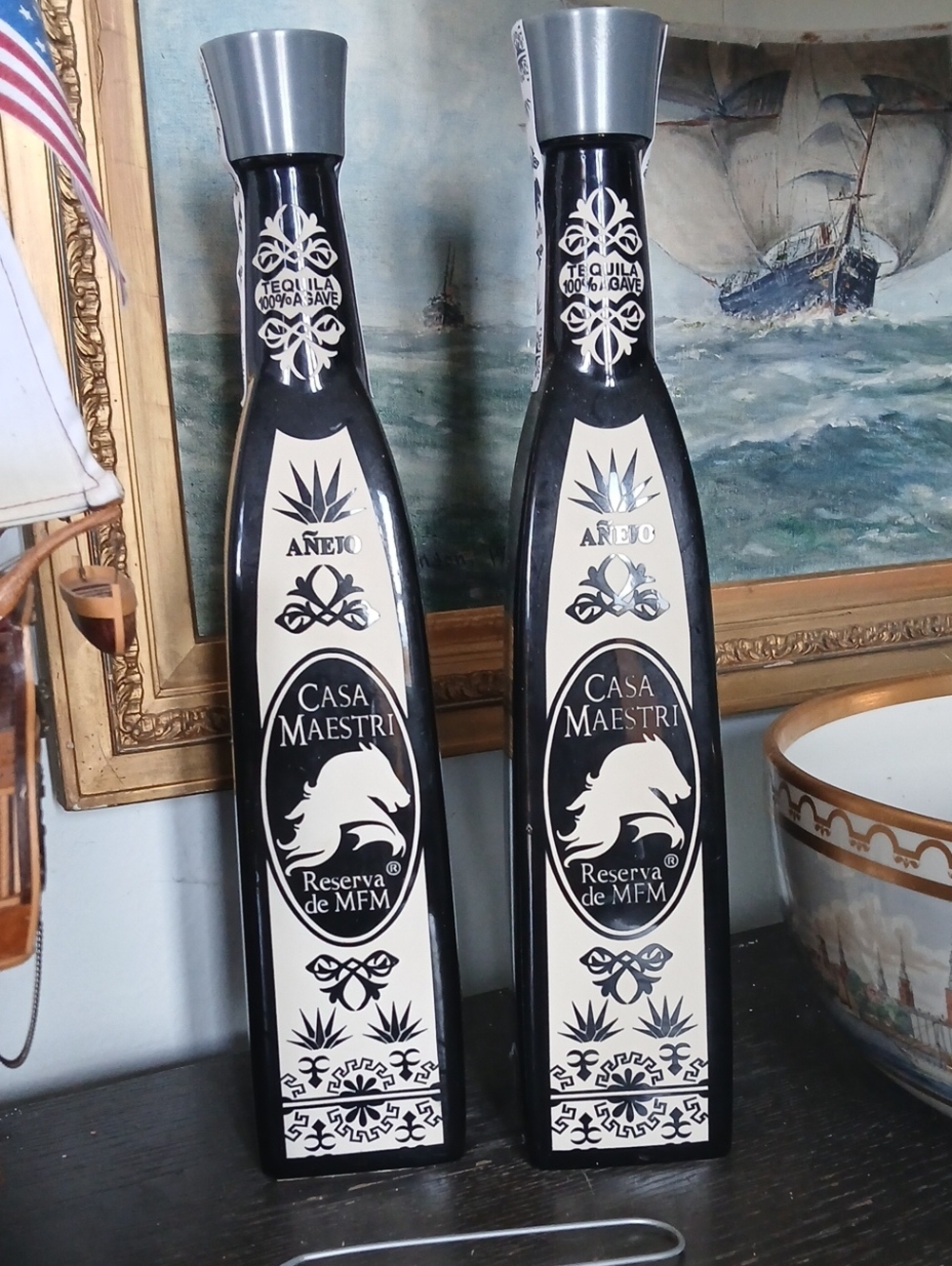 2 Empty CASA MAESTRI Ltd Ed Tequila Anejo Bottles 1 Liter